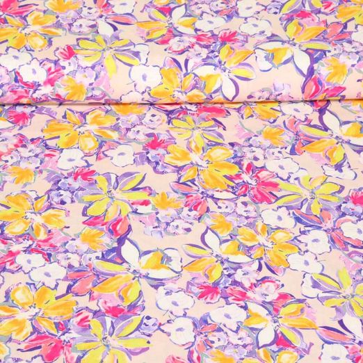 Viscose EcoVero - Impression digitale Fleurs Rose