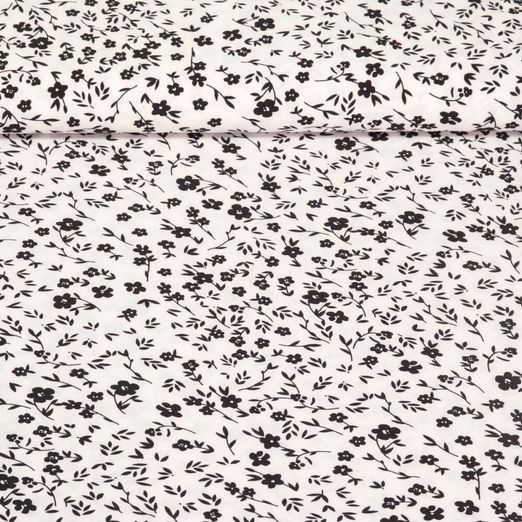 Blusen- und Kleiderstoff - Stretch Streublumen Weiß Schwarz