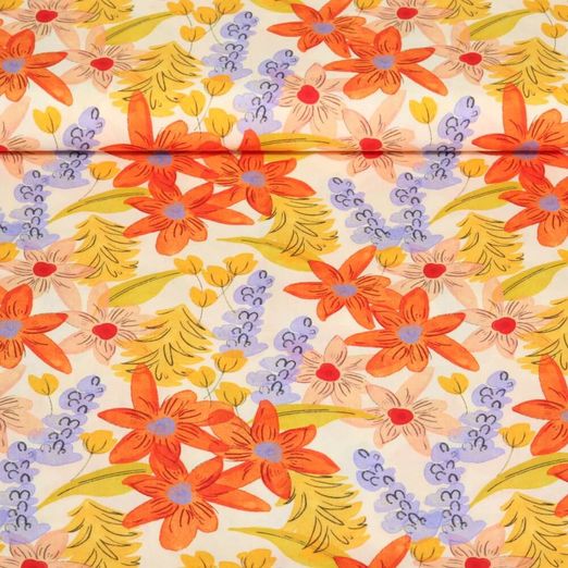Viscose - Impression digitale Fleurs de lavande Ecru