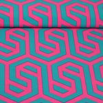 Tissu robes et blouses stretch - Labyrinthe Bleu pétrole Rose vif