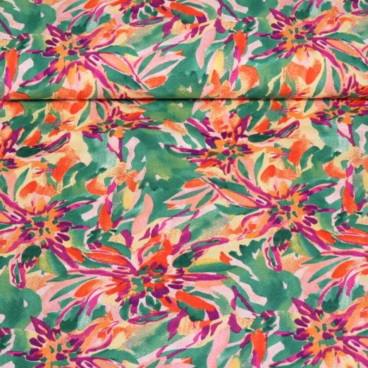 Viscose - Impression digitale Fleurs en aquarelle Vert