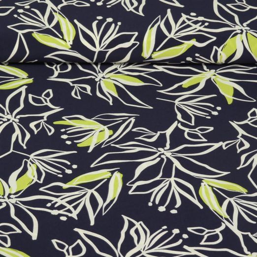 Blusen- und Kleiderstoff - Stretch Blumen Navy