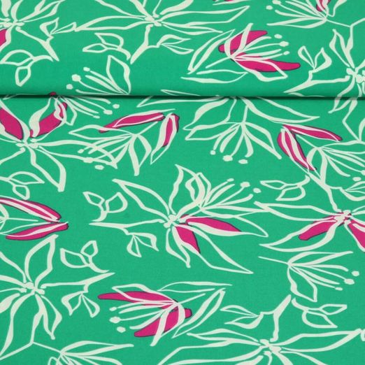 Tissu robes et blouses stretch - Fleurs Vert