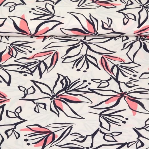 Tissu robes et blouses stretch - Fleurs Blanc
