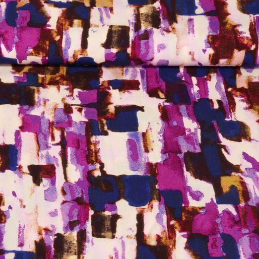 Viscose - Impression digitale Abstrait Blanc Violet