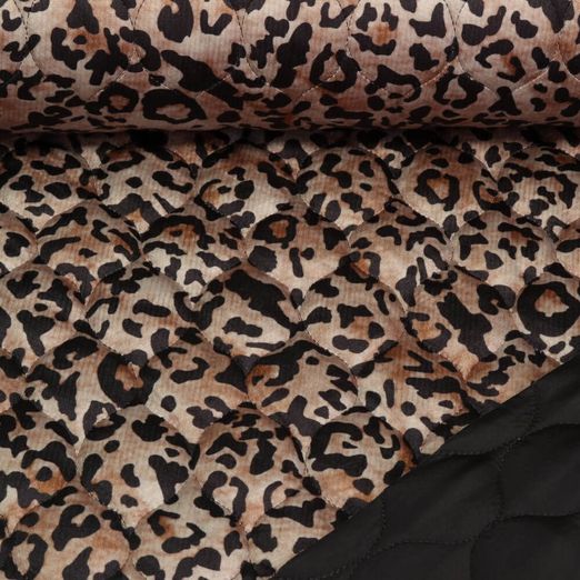 Tissu matelassé pour veste - Impression digitale Léopard Velours Marron