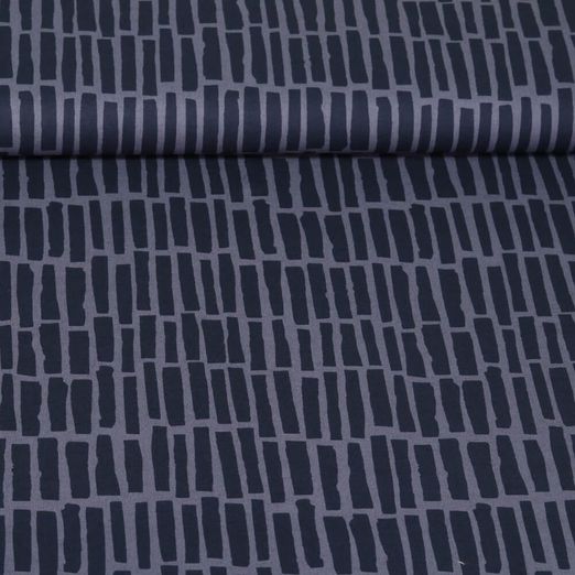 Popeline de coton - Tissu coordonné Barres Bleu marine foncé