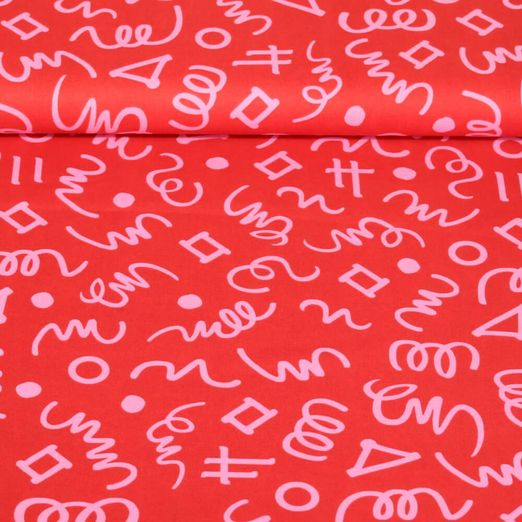 Popeline de coton - Formes géométriques Rouge
