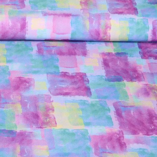 Viscose stretch - Impression digitale Formes en aquarelle Bleu clair