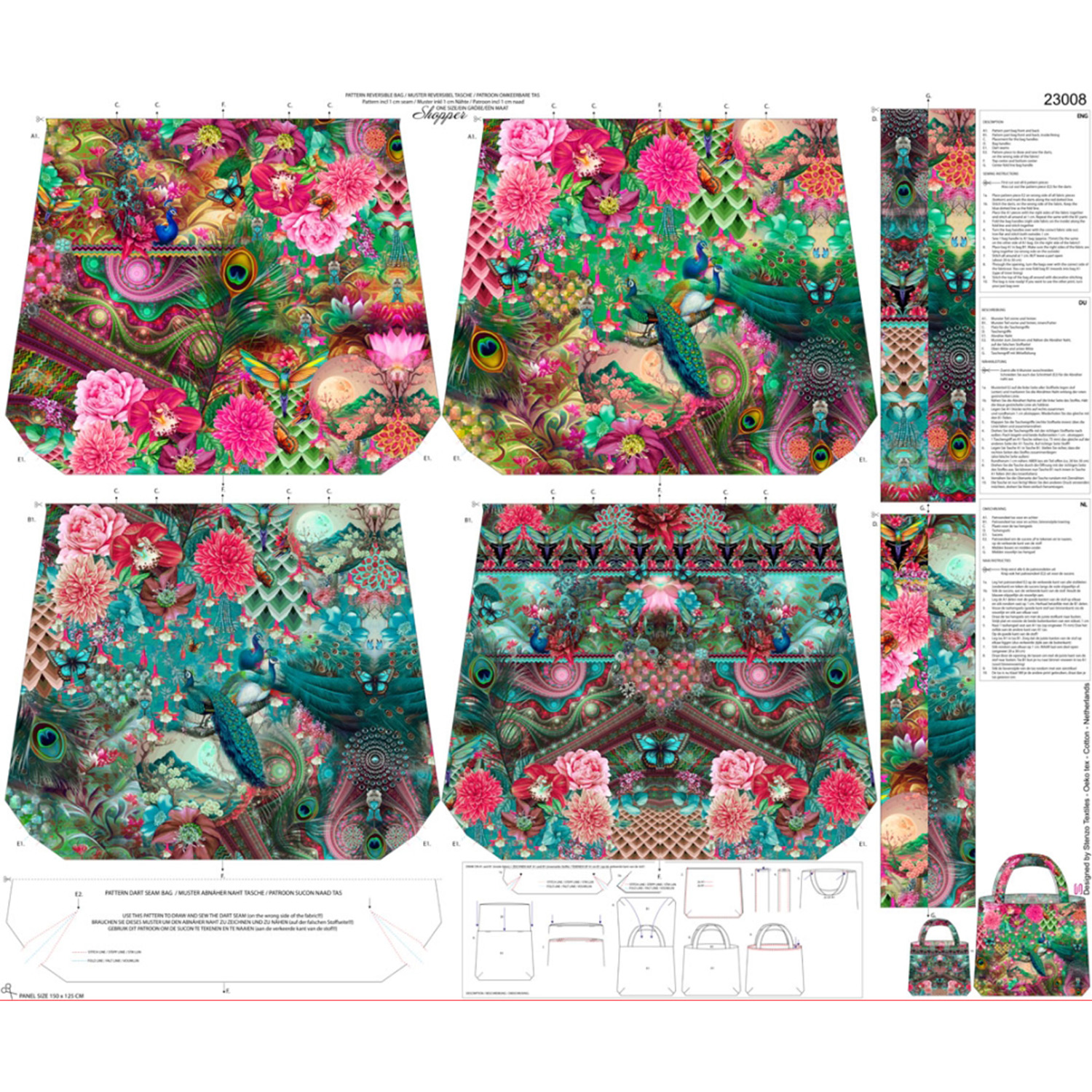 Canvas Panel - Digitaldruck Shopper Bag Pfau Multicolor-0 Canvas Panel - Digitaldruck Shopper Bag Pfau Multicolor-0