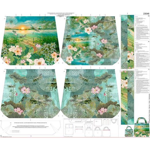 Canvas Taschen Panel - Digitaldruck Shopper Bag Seerosen Multicolor