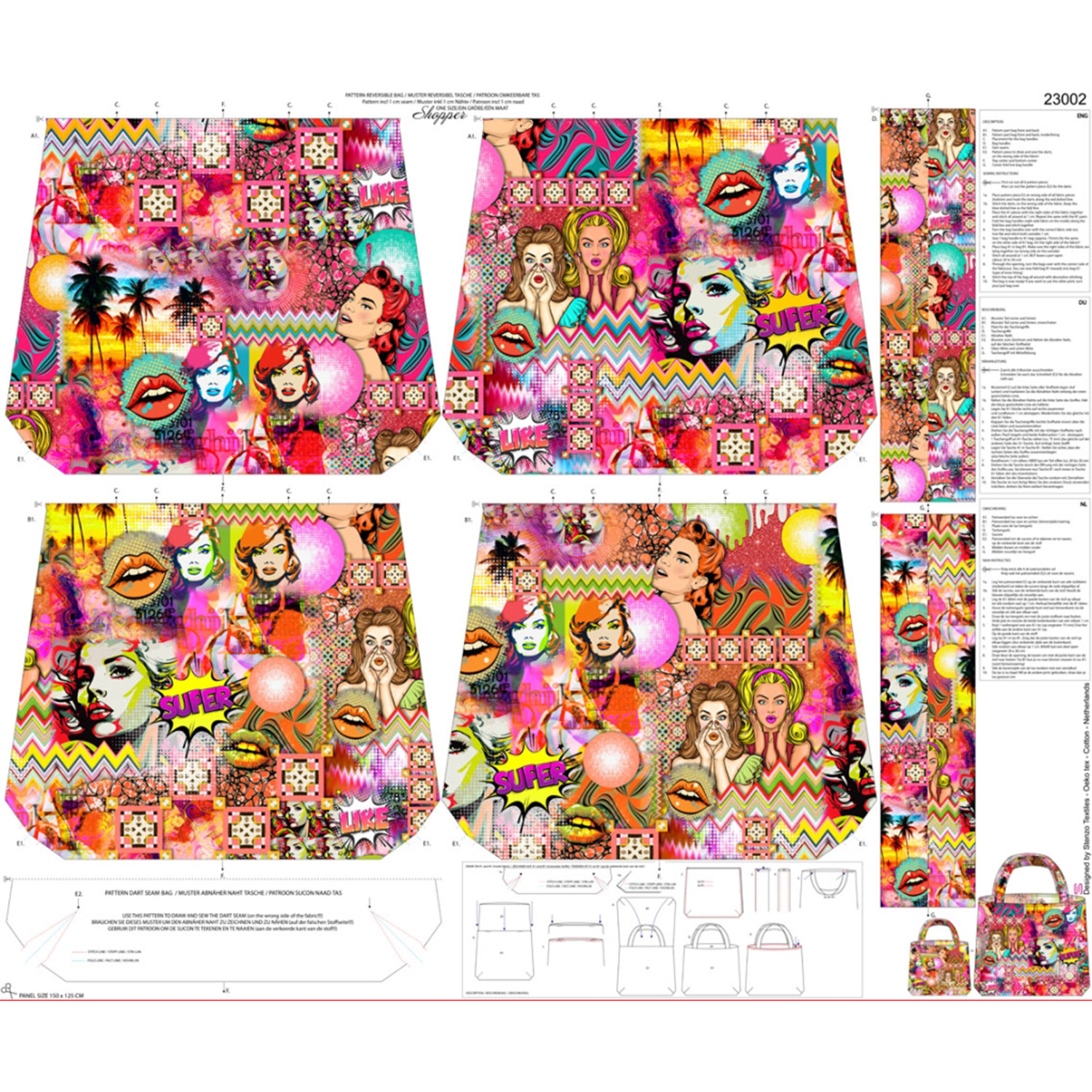 Canvas Taschen Panel - Digitaldruck Shopper Bag Comic Multicolor-0 Canvas Taschen Panel - Digitaldruck Shopper Bag Comic Multicolor-0