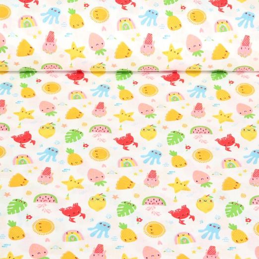 Baumwoll-Webware - Sommer Früchte Weiß Baumwoll-Webware - Sommer Früchte Weiß