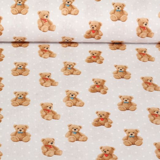 Baumwoll-Webware - Teddybären Punkte Hellgrau
