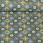 Coton enduit - Fleurs Orient Bleu