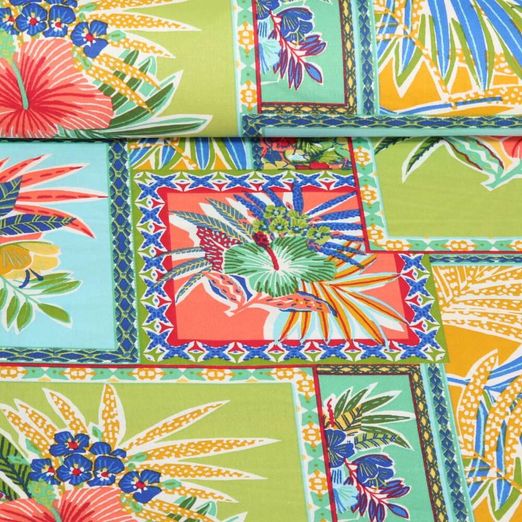 Coton enduit - Fleurs tropicales Multicolore