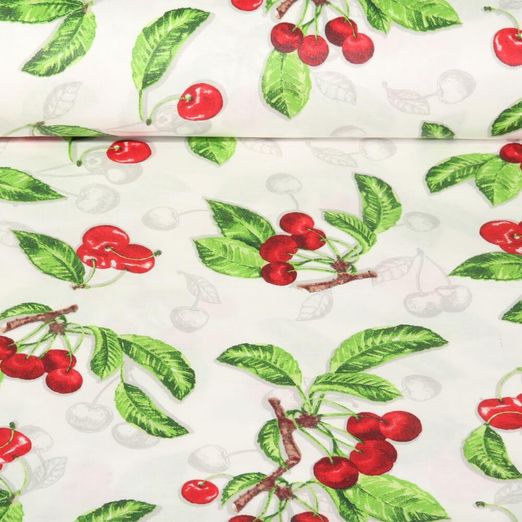 Coton enduit - Cerises Blanc
