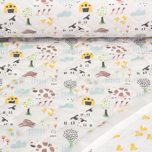 Tissu matelassé - Babystepp double face Ferme Gris
