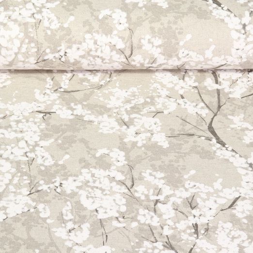 Toile Canevas Aspect lin - Fleurs de cerisiers Gris Blanc