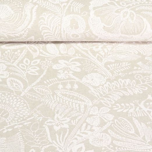 Canvas Beschichtet - Blumen Leinenlook Grau Weiß