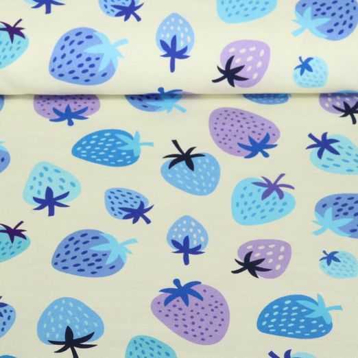 Bio Canvas - Hamburger Liebe Digitaldruck Picknick Strawberries Ecru