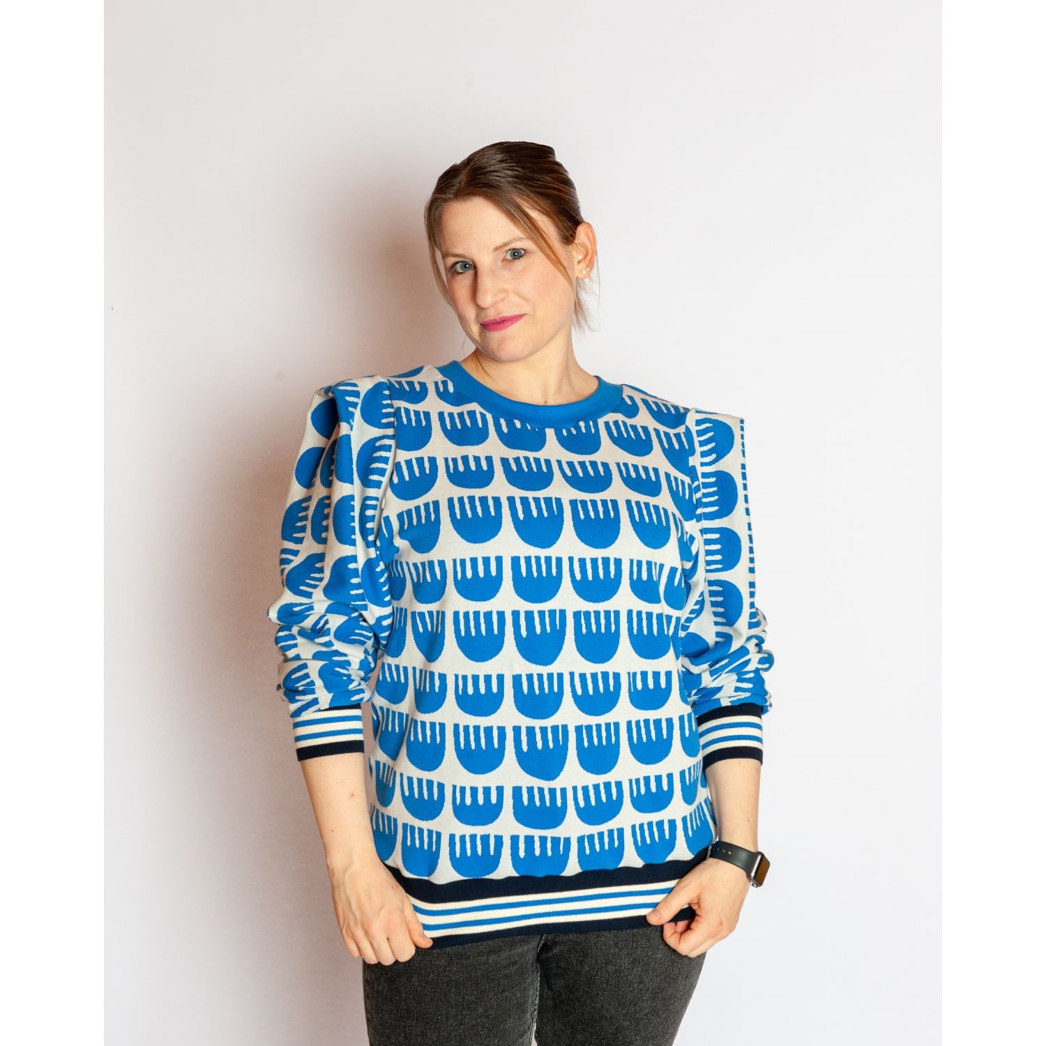 Jersey jacquard bio - Hamburger Liebe Picknick Tulips Bleu-1 Jersey jacquard bio - Hamburger Liebe Picknick Tulips Bleu-1
