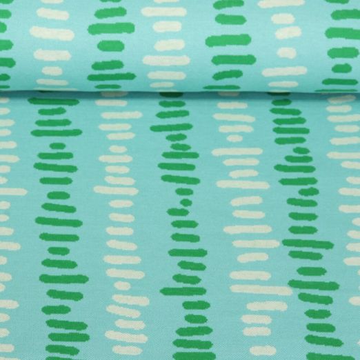 Bio Jacquard Jersey - Hamburger Liebe Picknick Meadow Beige Türkis