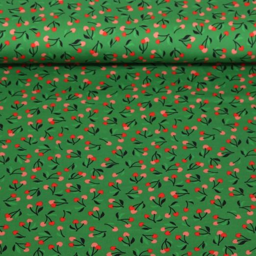 Bio Baumwoll-Satin - Hamburger Liebe Digitaldruck Picknick Cherries Grün