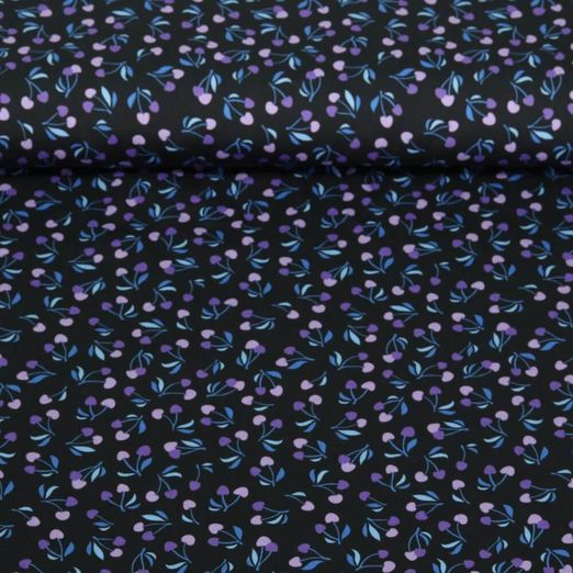 Satin de coton bio - Hamburger Liebe Impression digitale Picknick Cherries Noir