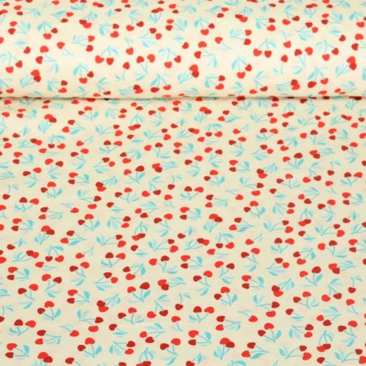 Satin de coton bio - Hamburger Liebe Impression digitale Picknick Cherries Ecru