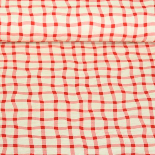 Mousseline bio lisse - Hamburger Liebe Impression digitale Picknick Check Rouge