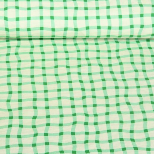 Mousseline bio lisse - Hamburger Liebe Impression digitale Picknick Check Vert