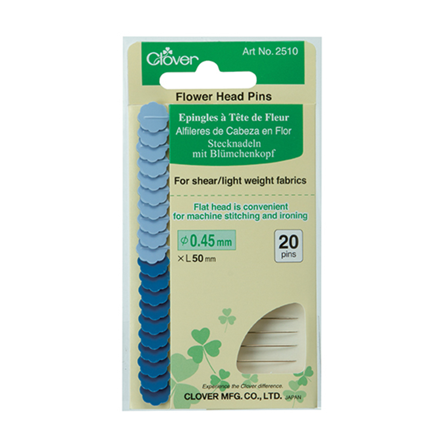 CLOVER - Blumenkopf Stecknadeln fein - 50 x 0,55mm - 20 Stück-0 CLOVER - Blumenkopf Stecknadeln fein - 50 x 0,55mm - 20 Stück-0
