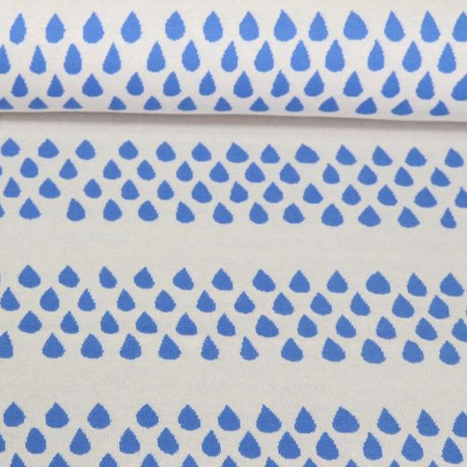 Bio Jacquard Jersey - Hamburger Liebe Picknick Drops Ecru Blau