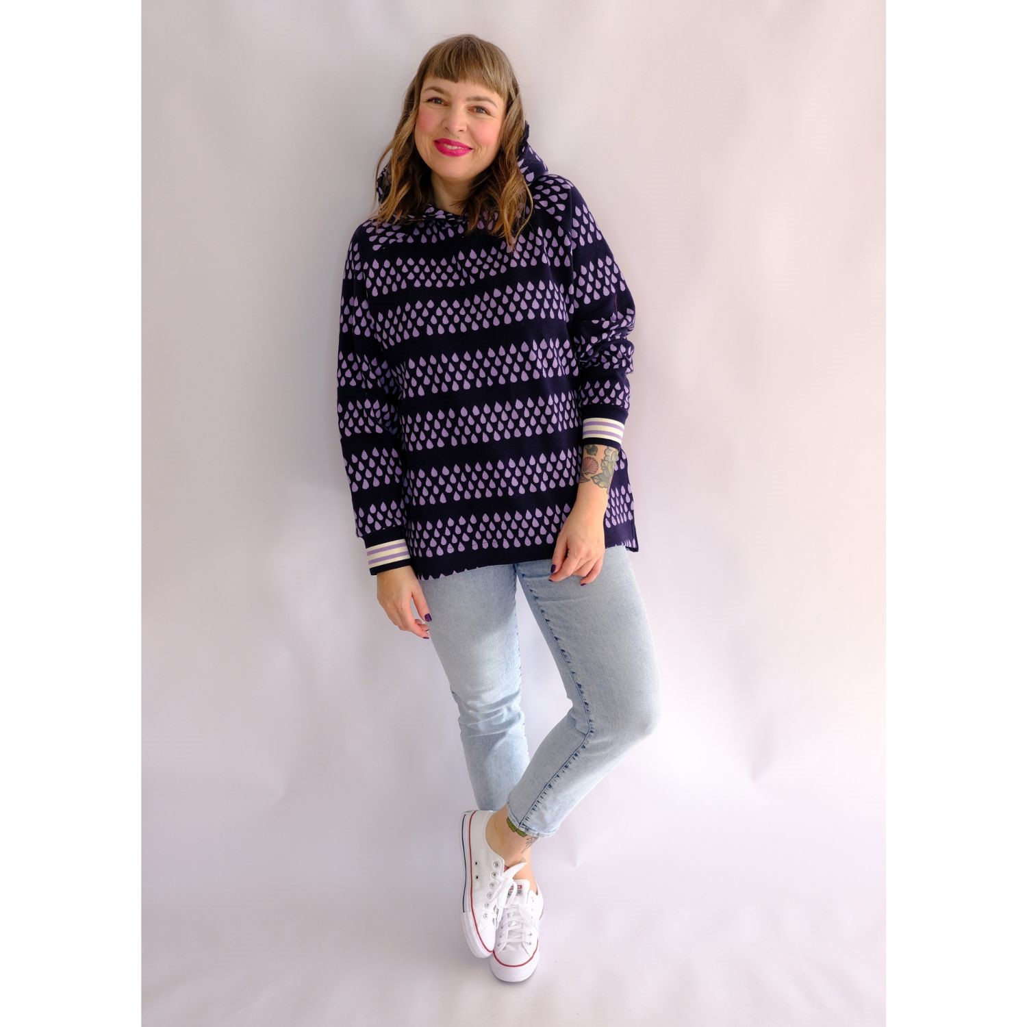 Jersey jacquard bio - Hamburger Liebe Picknick Drops Bleu marine foncé Lilas-1 Jersey jacquard bio - Hamburger Liebe Picknick Drops Bleu marine foncé Lilas-1