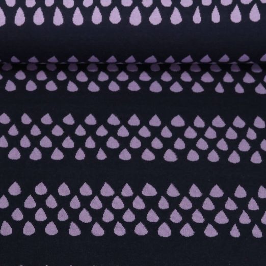 Jersey jacquard bio - Hamburger Liebe Picknick Drops Bleu marine foncé Lilas