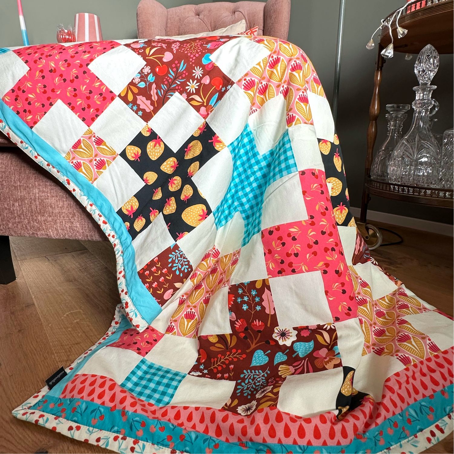 Bio Baumwoll-Popeline Panel - Hamburger Liebe Picknick Cheater Quilt Schwarz-2 Bio Baumwoll-Popeline Panel - Hamburger Liebe Picknick Cheater Quilt Schwarz-2