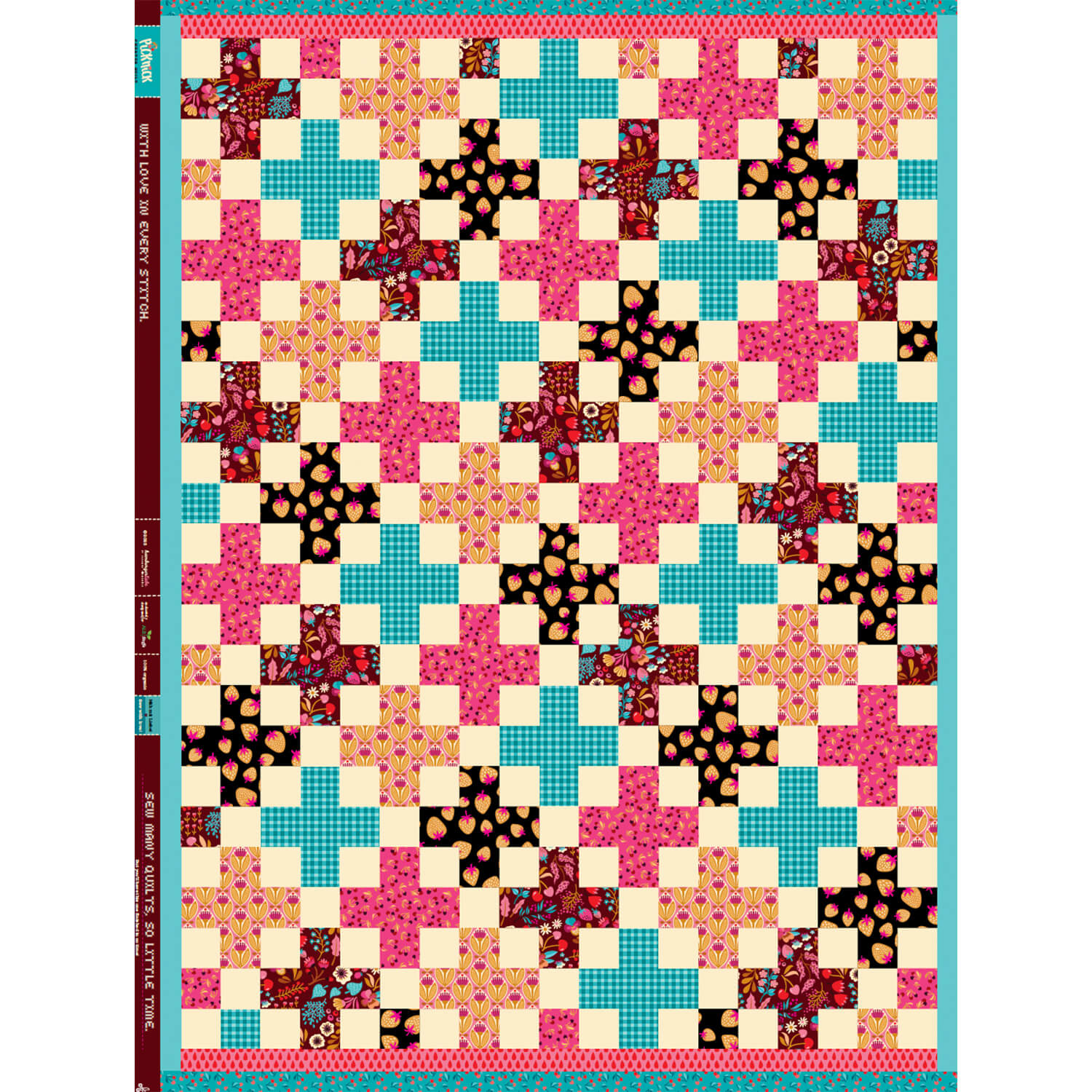 Bio Baumwoll-Popeline Panel - Hamburger Liebe Picknick Cheater Quilt Schwarz-0 Bio Baumwoll-Popeline Panel - Hamburger Liebe Picknick Cheater Quilt Schwarz-0