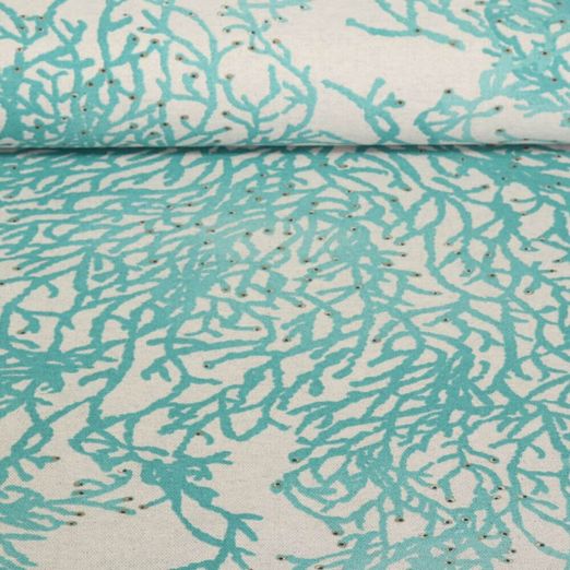 Toile canevas aspect lin - Coraux Gris Turquoise