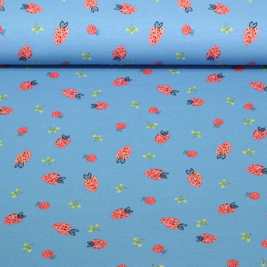 Jersey - Impression digitale Fraises Bleu