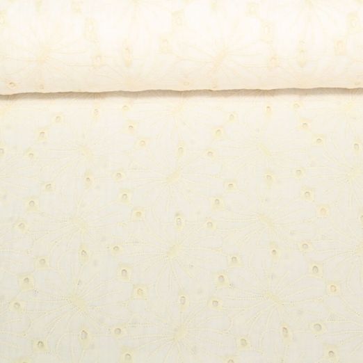 Double gaze de coton - Fleurs brodées Ecru