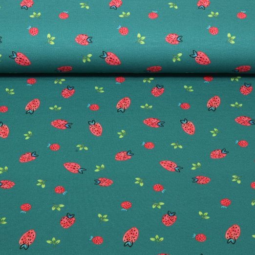 Jersey - Impression digitale Fraises Vert pétrole