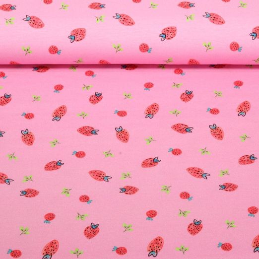 Jersey - Impression digitale Fraises Rose
