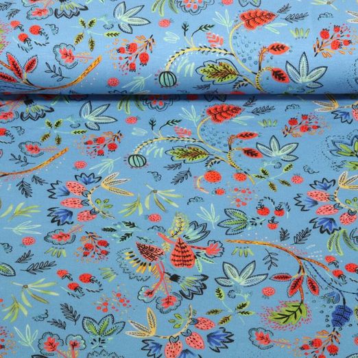 Jersey - Digitaldruck Blätterranken Blau