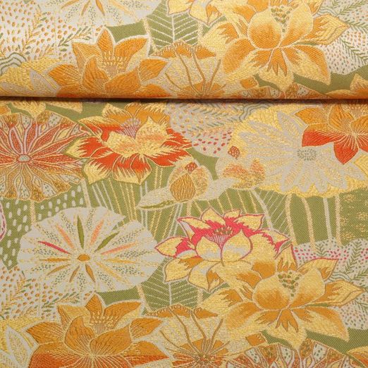 Toile canevas Jacquard - Fleurs de pavots Kaki Multicolore