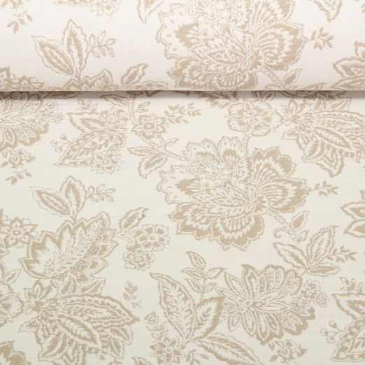 Toile canevas Jacquard - Fleurs vintage double face Ecru Beige