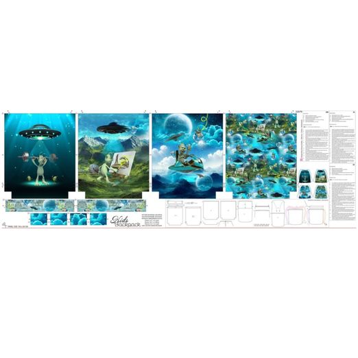 Canvas Taschen Panel - Digitaldruck Kids Backpack Außerirdische Blau Canvas Taschen Panel - Digitaldruck Kids Backpack Außerirdische Blau