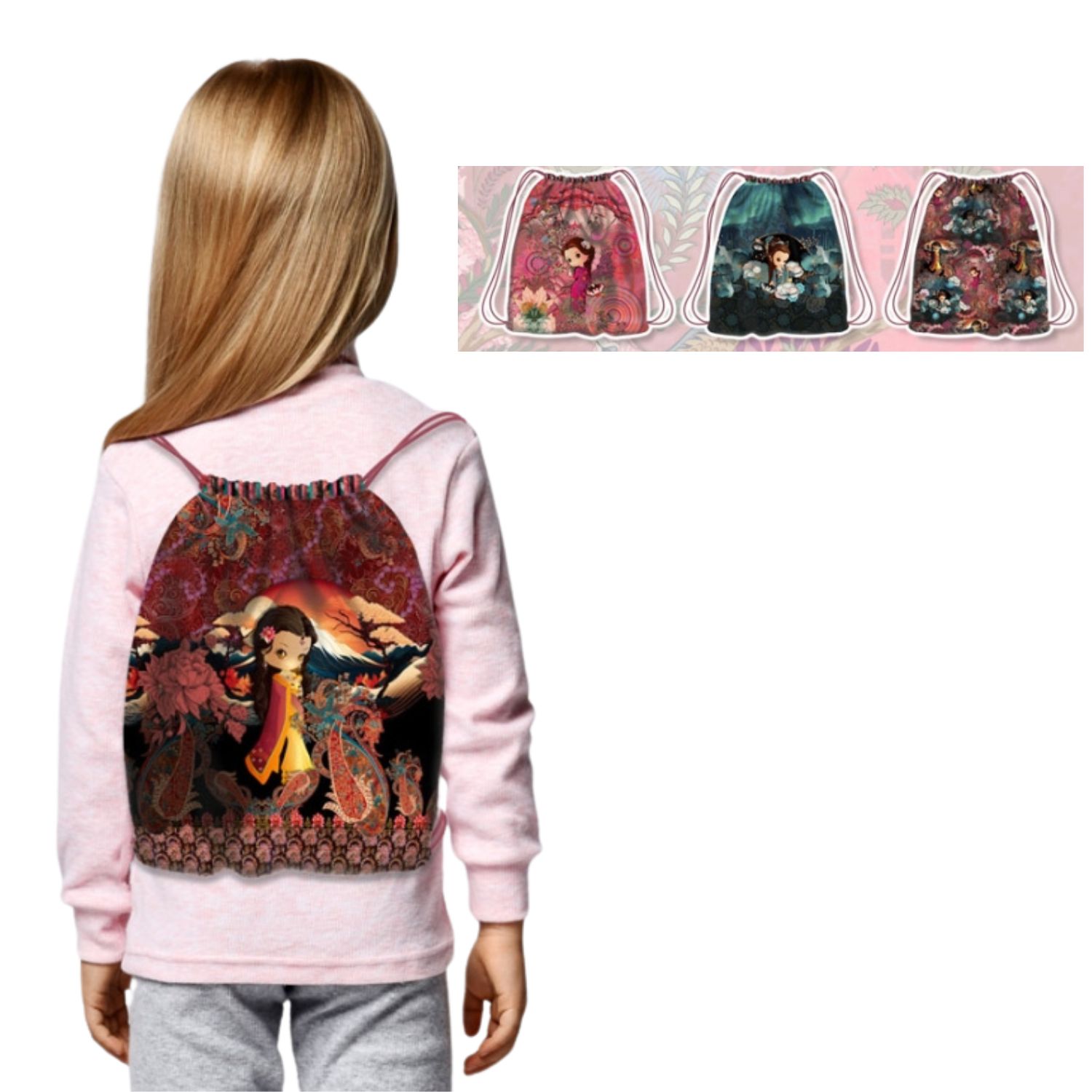 Canvas Panel - Digitaldruck Kids Backpack Japan Girl Rot-1 Canvas Panel - Digitaldruck Kids Backpack Japan Girl Rot-1