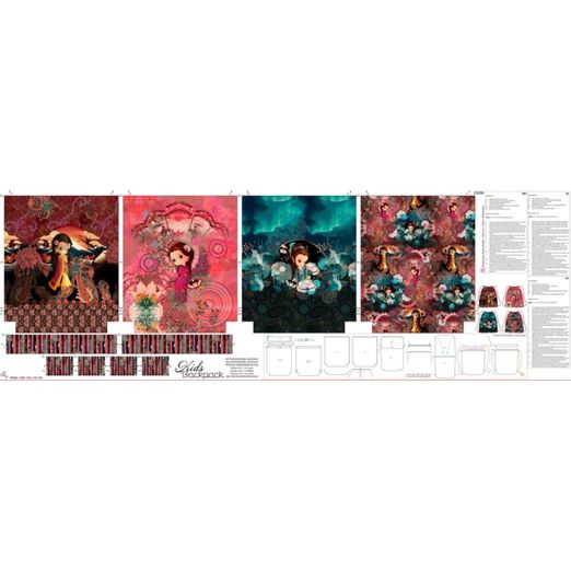 Canvas Panel - Digitaldruck Kids Backpack Japan Girl Rot Canvas Panel - Digitaldruck Kids Backpack Japan Girl Rot