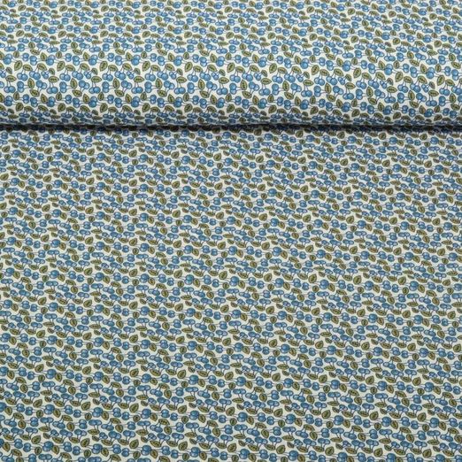 Seersucker - Mini Kirschen Vintage Glatt Jeansblau